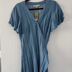 LOFT Dusty Blue Wrap Midi Dress